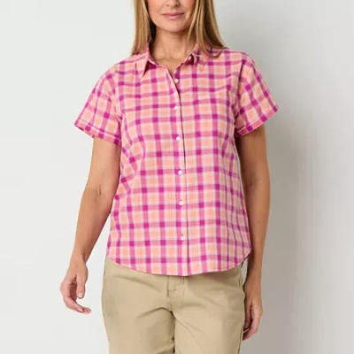 St. John's Bay Womens Short Sleeve Regular Fit Button-down Shirt In Pink