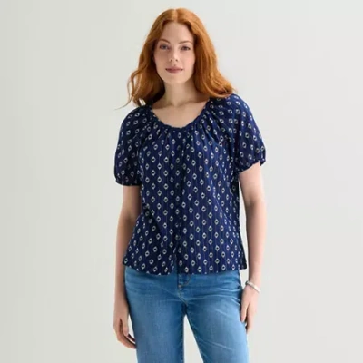 St. John's Bay Womens Short Sleeve Regular Fit Button-down Shirt In Multi