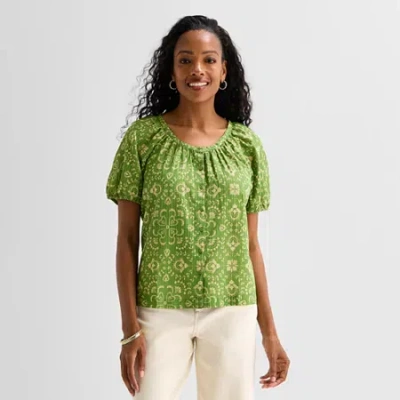 St. John's Bay Womens Short Sleeve Regular Fit Button-down Shirt In Multi