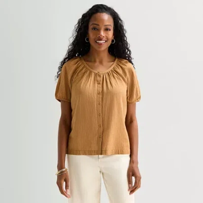St. John's Bay Womens Short Sleeve Regular Fit Button-down Shirt In Multi