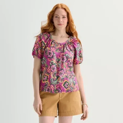 St. John's Bay Womens Short Sleeve Regular Fit Button-down Shirt In Multi