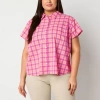 St. John's Bay Womens Short Sleeve Regular Fit Plus Button-down Shirt In Pink