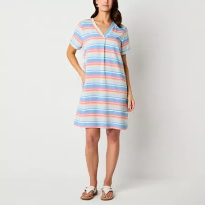 St. John's Bay Womens Short Sleeve Shift Dress In Blue