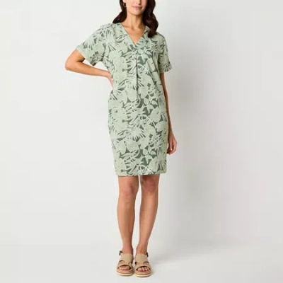 St. John's Bay Womens Short Sleeve Shift Dress In Green