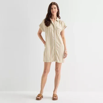 St. John's Bay Womens Short Sleeve Striped Sheath Dress In Neutral