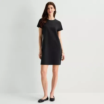 St. John's Bay Womens Short Sleeve T-shirt Dress In Black