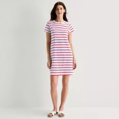 St. John's Bay Womens Short Sleeve T-shirt Dress In Pink