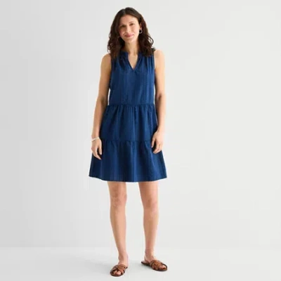 St. John's Bay Womens Sleeveless A-line Dress In Blue