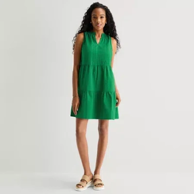 St. John's Bay Womens Sleeveless A-line Dress In Green
