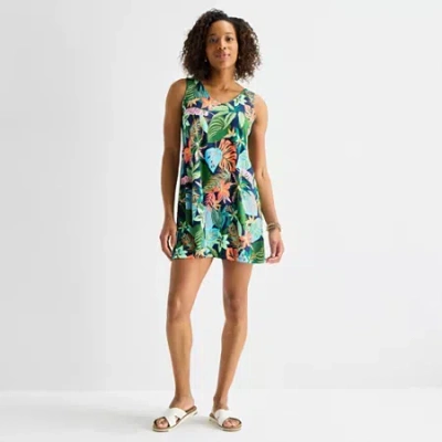 St. John's Bay Womens Sleeveless Floral A-line Dress In Blue