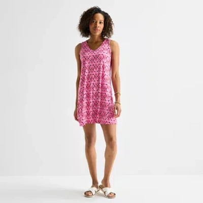 St. John's Bay Womens Tall Sleeveless Floral A-line Dress In Pink