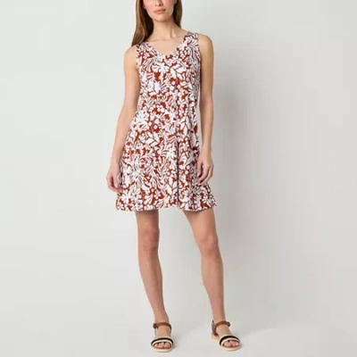 St. John's Bay Womens Sleeveless Floral Midi Swing Dresses In Orange