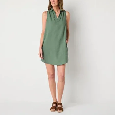 St. John's Bay Womens Sleeveless Floral Shift Dress In Green