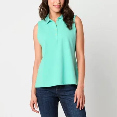 St. John's Bay Womens Sleeveless Polo Shirt In Green