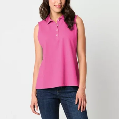 St. John's Bay Womens Sleeveless Polo Shirt In Pink