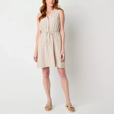 St. John's Bay Womens Sleeveless Shift Dress In Brown