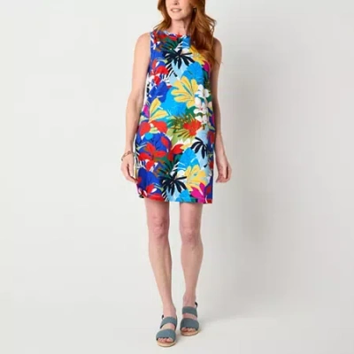 St. John's Bay Womens Sleeveless Shift Dress In Multi