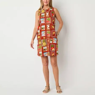 St. John's Bay Womens Sleeveless Shift Dress In Red