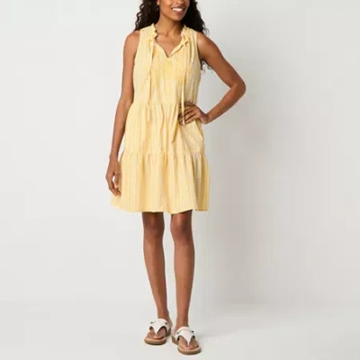 St. John's Bay Womens Sleeveless Striped A-line Dress In Yellow