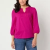 St. John's Bay Womens Split Crew Neck 3/4 Sleeve Blouse In Pink
