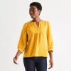 St. John's Bay Womens Split Crew Neck 3/4 Sleeve Blouse In Yellow