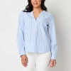 St. John's Bay Womens Split Crew Neck Long Sleeve Blouse In Blue