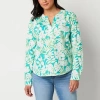 St. John's Bay Womens Split Crew Neck Long Sleeve Blouse In Blue