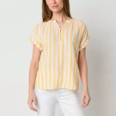 St. John's Bay Womens Split Crew Neck Short Sleeve Blouse In Yellow