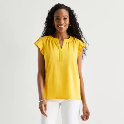 St. John's Bay Womens Split Crew Neck Short Sleeve Blouse In Yellow
