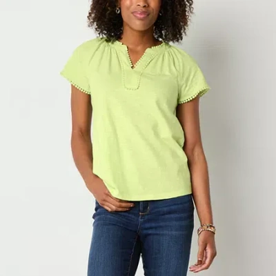 St. John's Bay Womens Split Crew Neck Short Sleeve T-shirt In Green