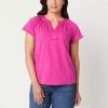 St. John's Bay Womens Split Crew Neck Short Sleeve T-shirt In Pink