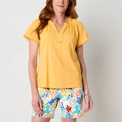 St. John's Bay Womens Split Crew Neck Short Sleeve T-shirt In Yellow