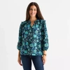 St. John's Bay Womens Split Tie Neck 3/4 Sleeve Blouse In Blue