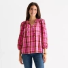 St. John's Bay Womens Split Tie Neck 3/4 Sleeve Blouse In Pink