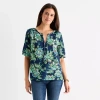 St. John's Bay Womens Split Tie Neck Elbow Sleeve Blouse In Blue