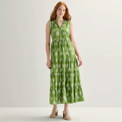 St. John's Bay Womens Split Tie Neck Sleeveless A-line Dress In Green