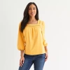 St. John's Bay Womens Square Neck 3/4 Sleeve Blouse In Yellow