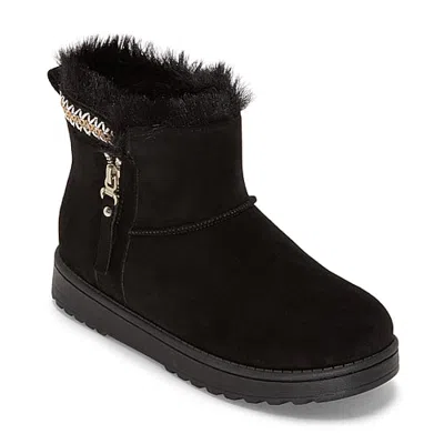 St. John's Bay Womens Stepps Faux Fur Lined Flat Heel Winter Boots In Black