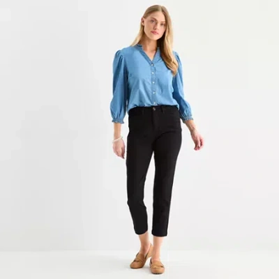 St. John's Bay Womens Stretch Fabric Ankle High Rise Trouser In Black