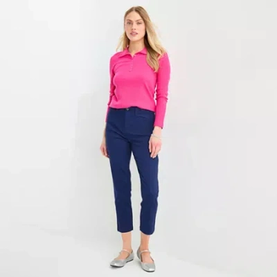 St. John's Bay Womens Stretch Fabric Ankle High Rise Trouser In Blue