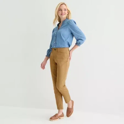 St. John's Bay Womens Stretch Fabric Ankle High Rise Trouser In Brown