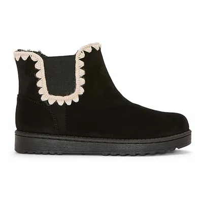 St. John's Bay Womens Swift Faux Fur Lined Flat Heel Winter Boots In Black