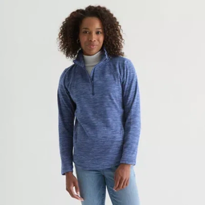 St. John's Bay Womens Tall 1/4 Zip Mock Neck Long Sleeve Polar Fleece Sweatshirt In Blue