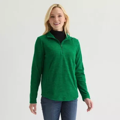 St. John's Bay Womens Tall 1/4 Zip Mock Neck Long Sleeve Polar Fleece Sweatshirt In Green