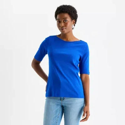 St. John's Bay Womens Tall Boat Neck 3/4 Sleeve T-shirt In Blue