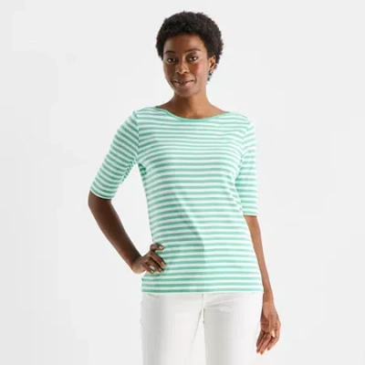 St. John's Bay Womens Tall Boat Neck 3/4 Sleeve T-shirt In Green