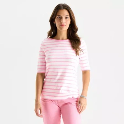 St. John's Bay Womens Tall Boat Neck 3/4 Sleeve T-shirt In Pink