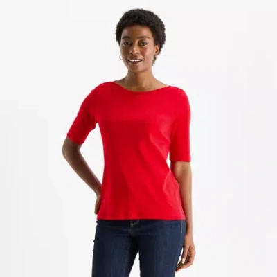 St. John's Bay Womens Tall Boat Neck 3/4 Sleeve T-shirt In Red