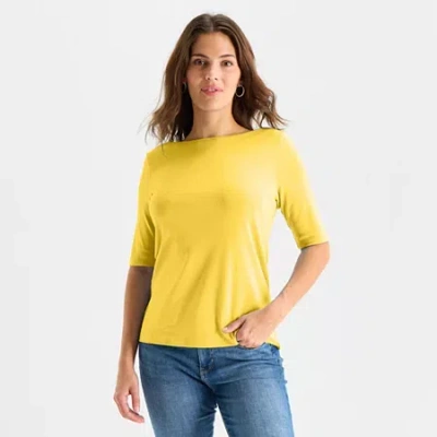St. John's Bay Womens Tall Boat Neck 3/4 Sleeve T-shirt In Yellow