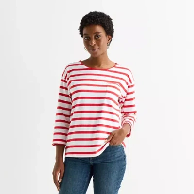 St. John's Bay Womens Tall Crew Neck 3/4 Sleeve Blouse In Multi